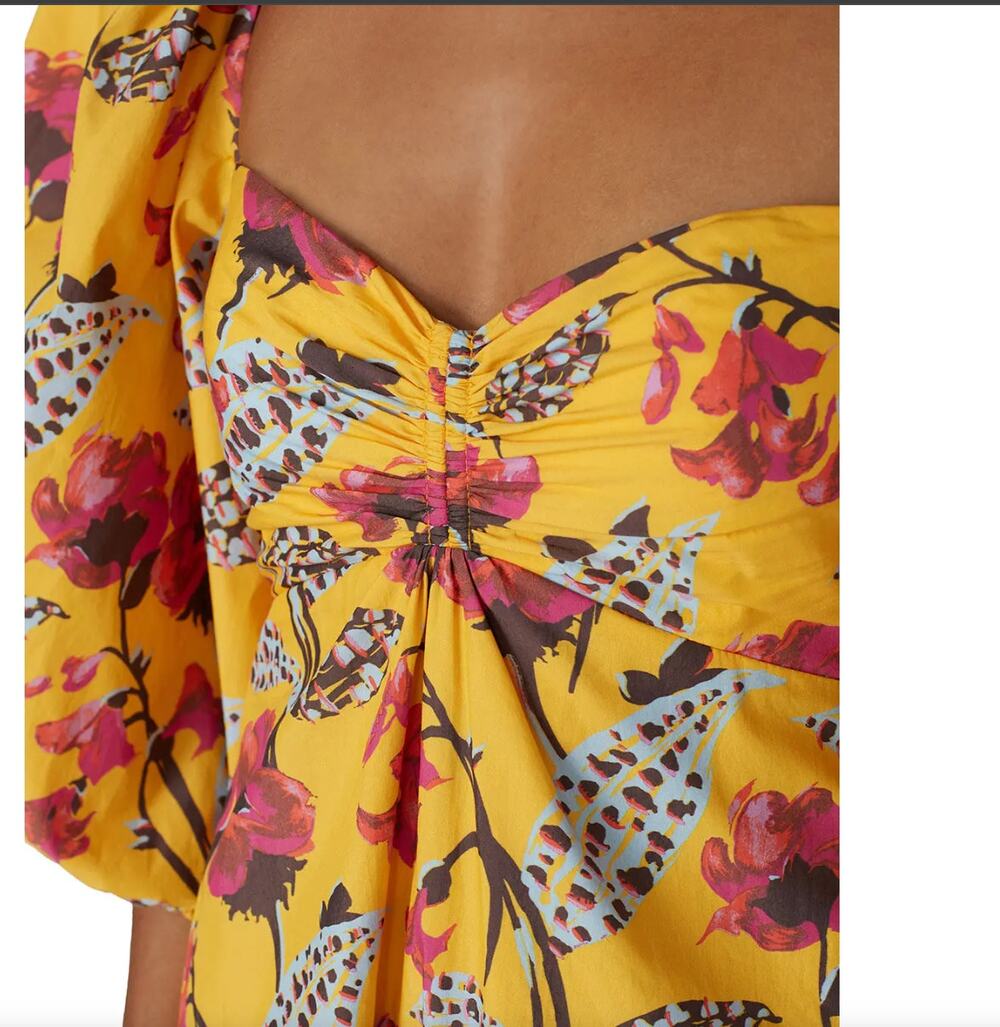 A.L.C. Elle Yellow Floral Puff Sleeve Mini sweetheart neck Dress in Size 0